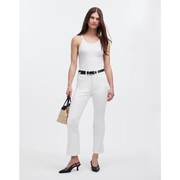 Madewell Mid Rise Kick Out Jeans Ankle Pure White NWT Size 27 - Picture 2 of 13